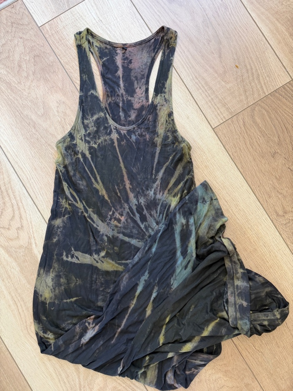 Tie-Dye Racerback Maxi Dress in Black and Olive